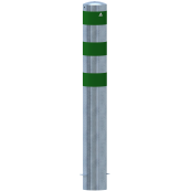 Impact protection bollards | as e-charging post protection |  193 mm | hot-dip galvanized with 3 green reflective strips foil type RA1/A | for casting in concrete